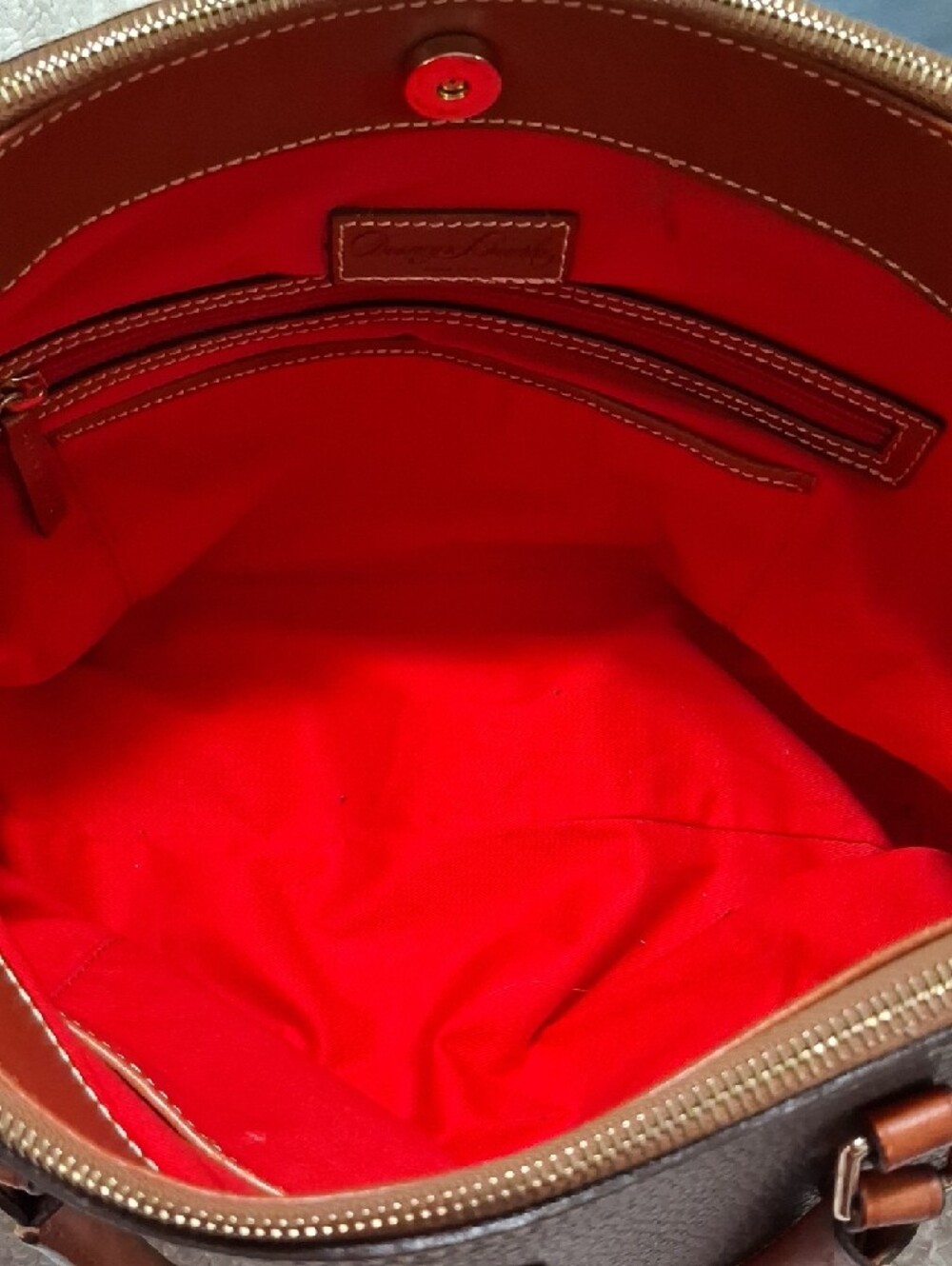 Dooney & Bourke Brown Pebble Leather Tote with Tan Trim - Picture 6 of 15